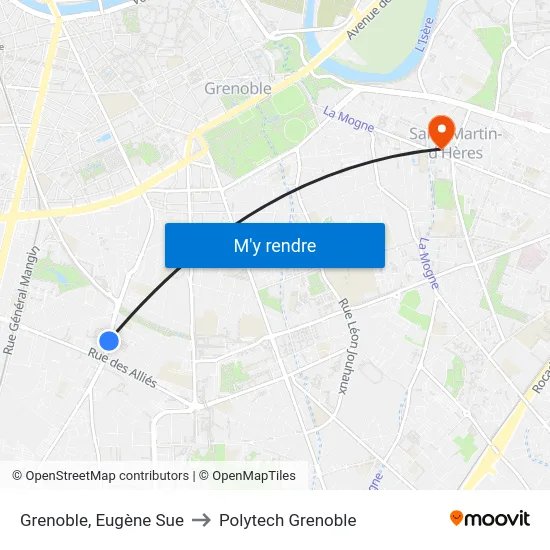 Grenoble, Eugène Sue to Polytech Grenoble map