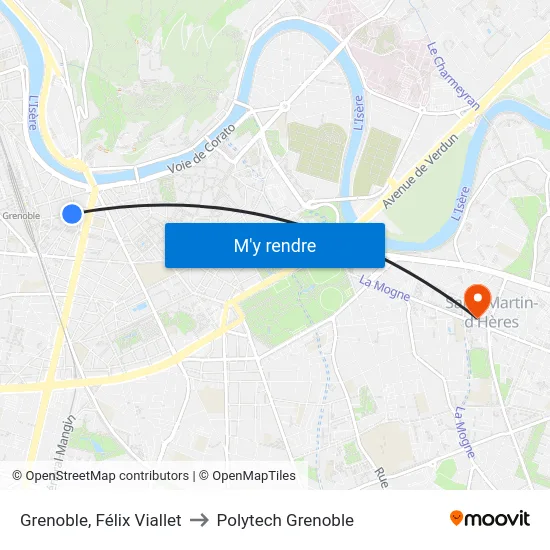 Grenoble, Félix Viallet to Polytech Grenoble map