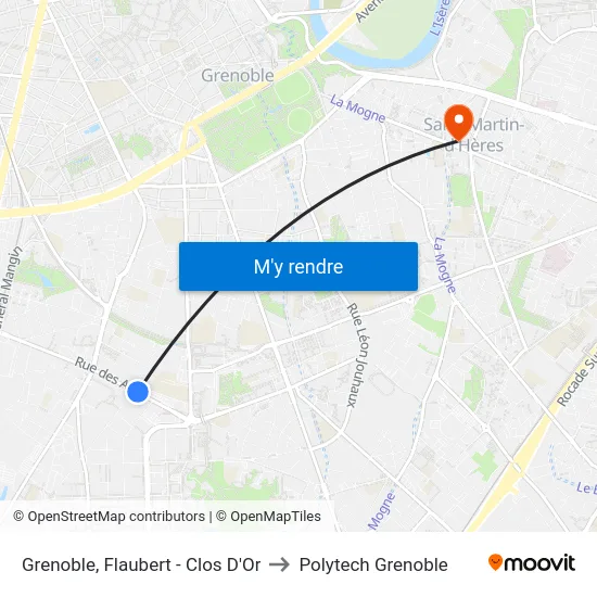 Grenoble, Flaubert - Clos D'Or to Polytech Grenoble map