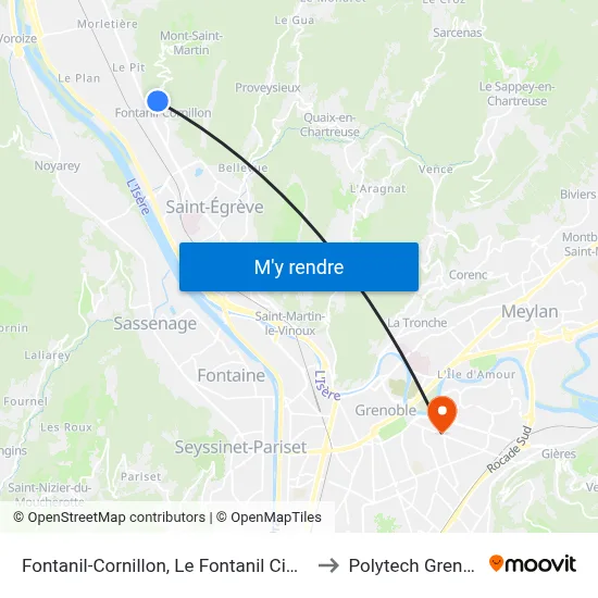 Fontanil-Cornillon, Le Fontanil Cimetière to Polytech Grenoble map
