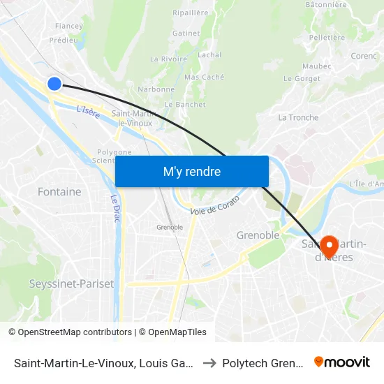 Saint-Martin-Le-Vinoux, Louis Gagnière to Polytech Grenoble map
