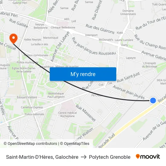 Saint-Martin-D'Hères, Galochère to Polytech Grenoble map