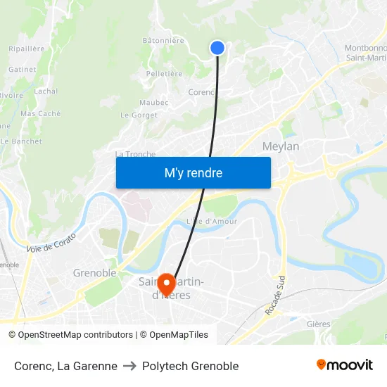 Corenc, La Garenne to Polytech Grenoble map