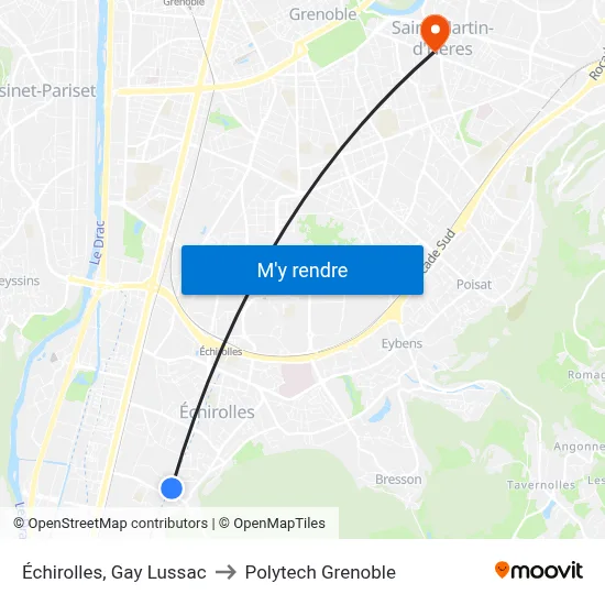 Échirolles, Gay Lussac to Polytech Grenoble map