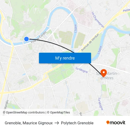 Grenoble, Maurice Gignoux to Polytech Grenoble map