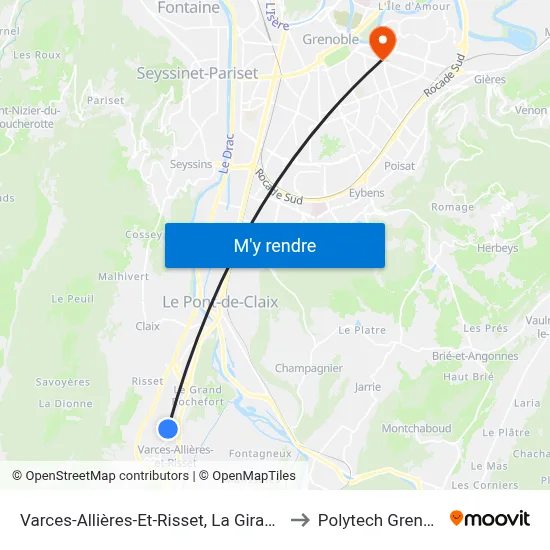 Varces-Allières-Et-Risset, La Giraudière to Polytech Grenoble map