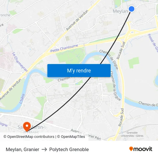 Meylan, Granier to Polytech Grenoble map