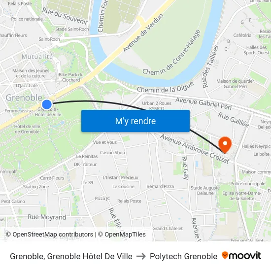 Grenoble, Grenoble Hôtel De Ville to Polytech Grenoble map