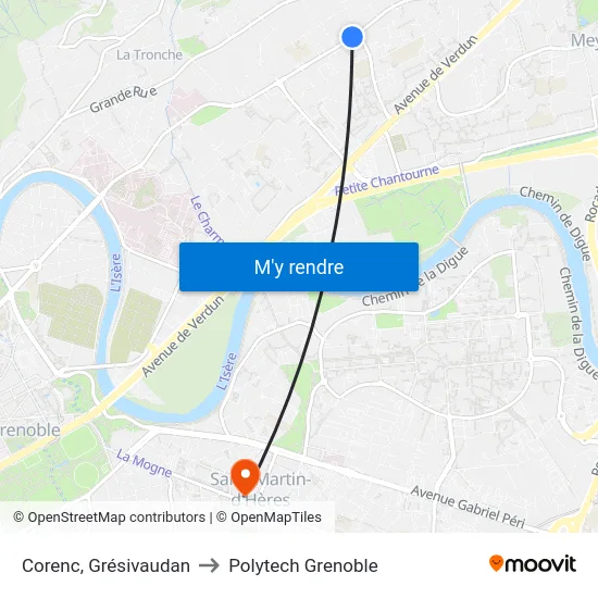 Corenc, Grésivaudan to Polytech Grenoble map