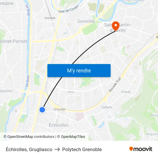 Échirolles, Grugliasco to Polytech Grenoble map