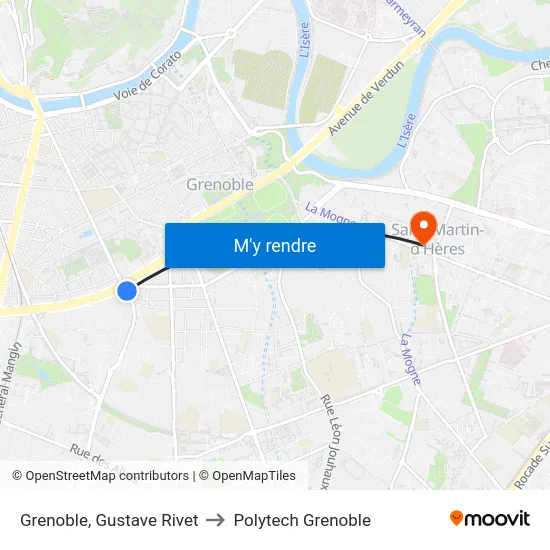 Grenoble, Gustave Rivet to Polytech Grenoble map