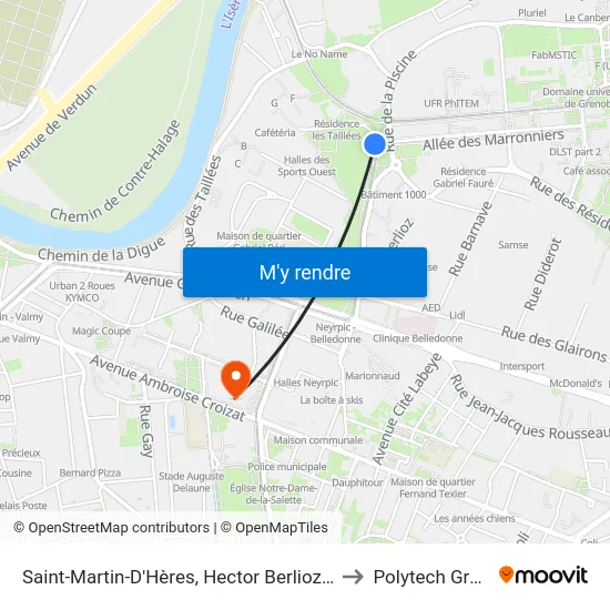 Saint-Martin-D'Hères, Hector Berlioz - Universités to Polytech Grenoble map