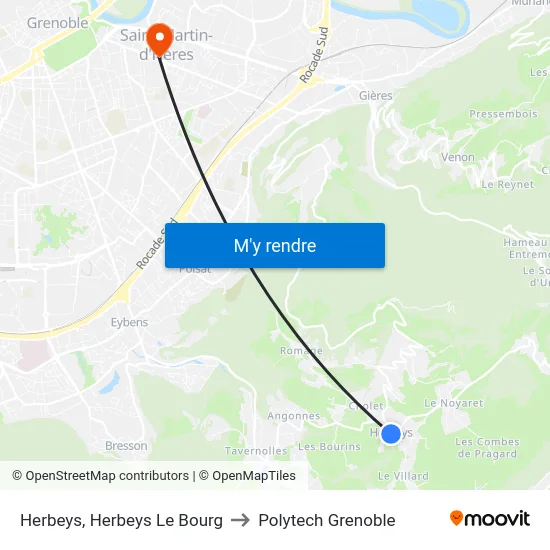 Herbeys, Herbeys Le Bourg to Polytech Grenoble map
