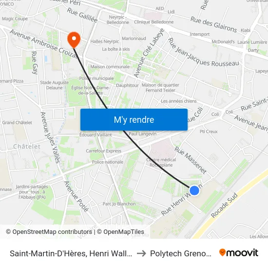 Saint-Martin-D'Hères, Henri Wallon to Polytech Grenoble map