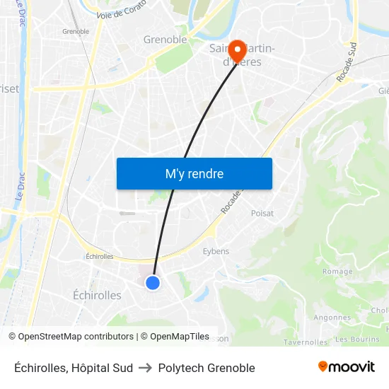 Échirolles, Hôpital Sud to Polytech Grenoble map