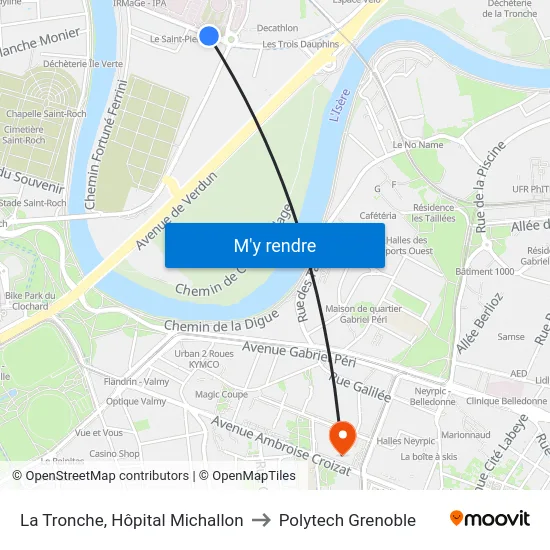 La Tronche, Hôpital Michallon to Polytech Grenoble map