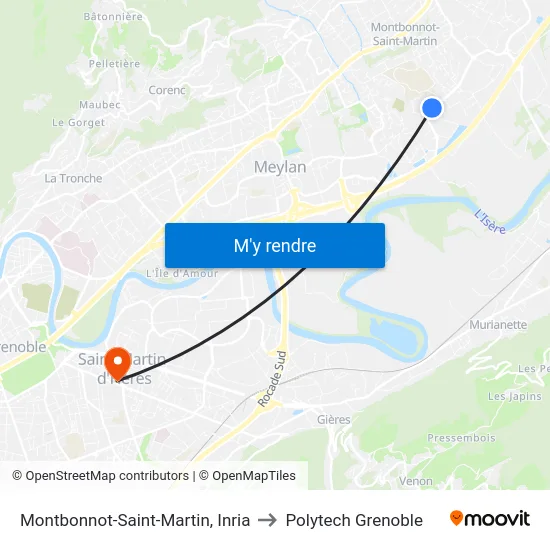 Montbonnot-Saint-Martin, Inria to Polytech Grenoble map