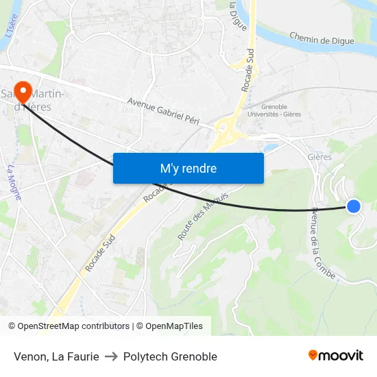 Venon, La Faurie to Polytech Grenoble map