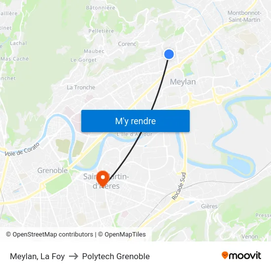 Meylan, La Foy to Polytech Grenoble map