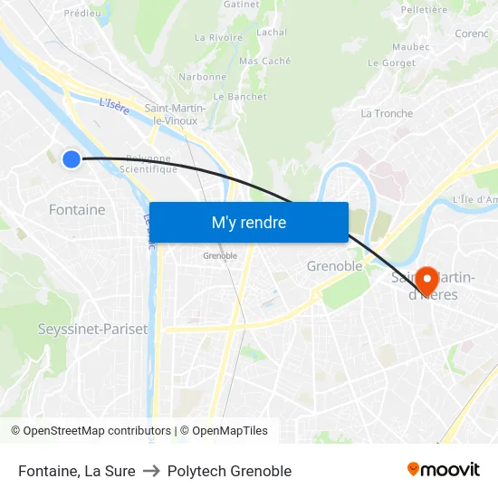 Fontaine, La Sure to Polytech Grenoble map