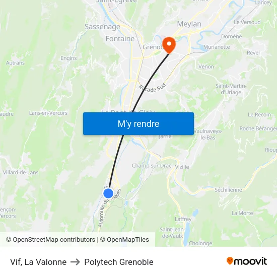 Vif, La Valonne to Polytech Grenoble map