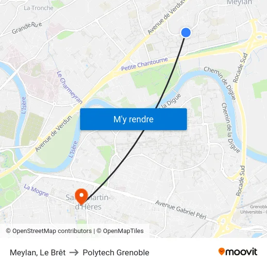Meylan, Le Brêt to Polytech Grenoble map