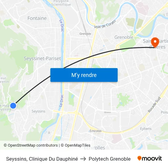 Seyssins, Clinique Du Dauphiné to Polytech Grenoble map