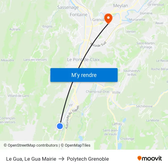 Le Gua, Le Gua Mairie to Polytech Grenoble map