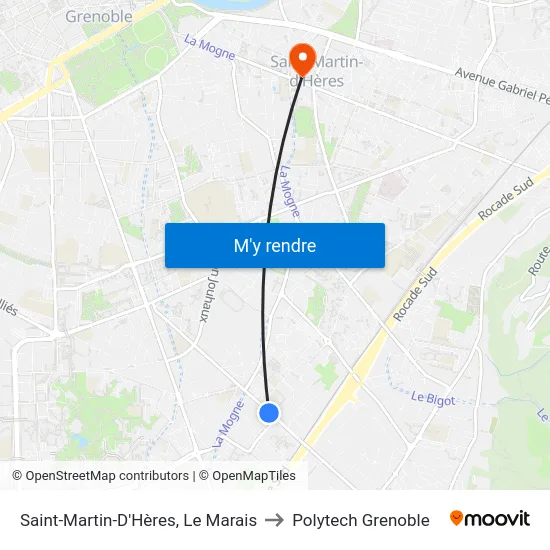 Saint-Martin-D'Hères, Le Marais to Polytech Grenoble map
