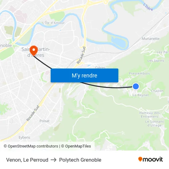 Venon, Le Perroud to Polytech Grenoble map