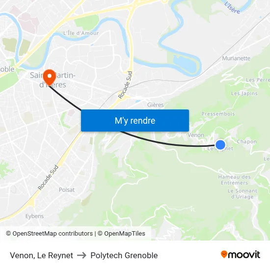 Venon, Le Reynet to Polytech Grenoble map