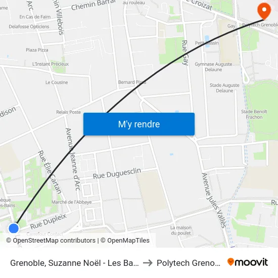 Grenoble, Suzanne Noël - Les Bains to Polytech Grenoble map