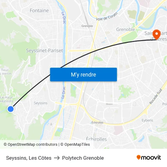 Seyssins, Les Côtes to Polytech Grenoble map