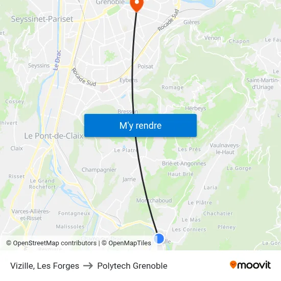 Vizille, Les Forges to Polytech Grenoble map