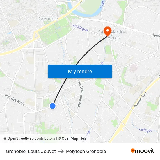 Grenoble, Louis Jouvet to Polytech Grenoble map