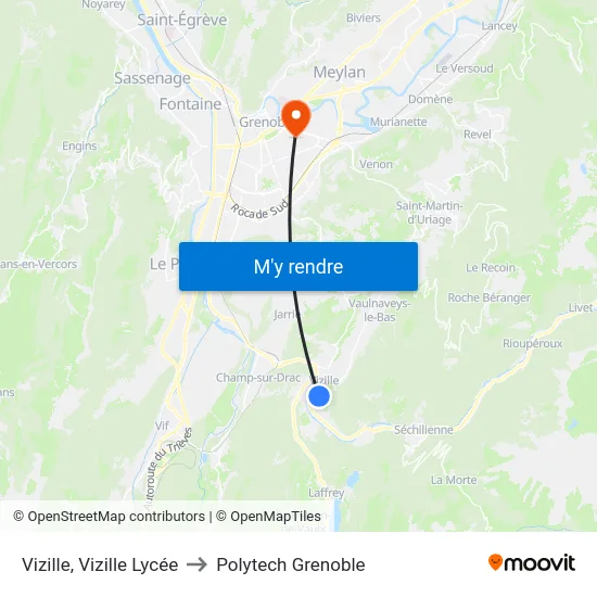 Vizille, Vizille Lycée to Polytech Grenoble map
