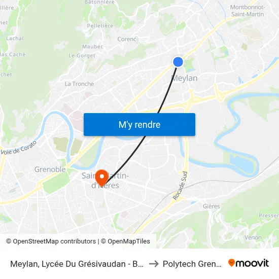 Meylan, Lycée Du Grésivaudan - Bachais to Polytech Grenoble map