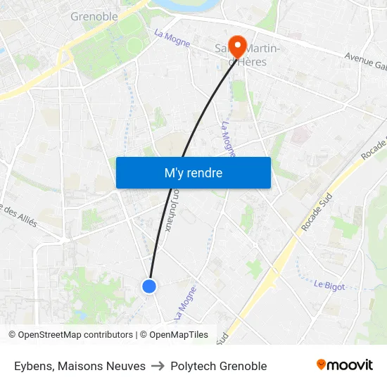 Eybens, Maisons Neuves to Polytech Grenoble map