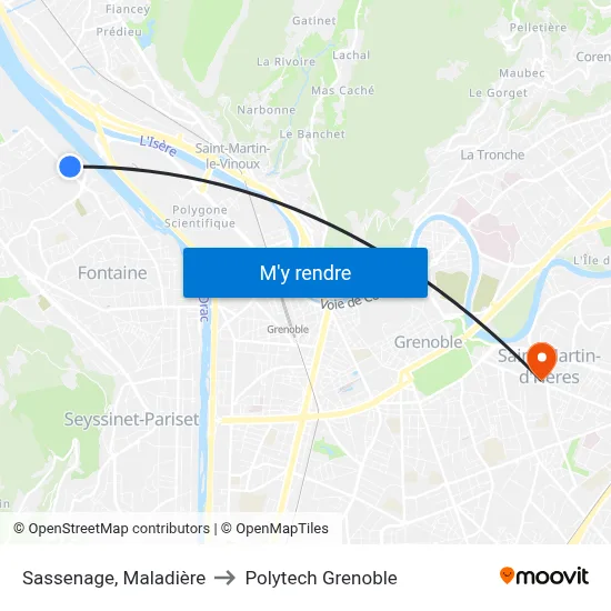 Sassenage, Maladière to Polytech Grenoble map