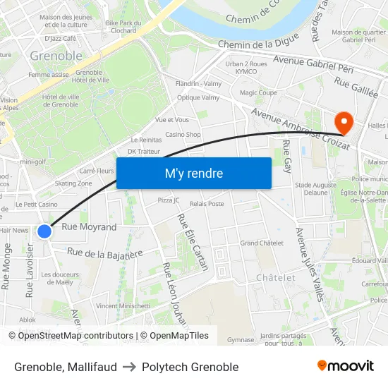Grenoble, Mallifaud to Polytech Grenoble map