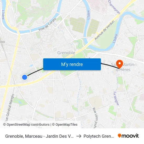 Grenoble, Marceau - Jardin Des Vallons to Polytech Grenoble map