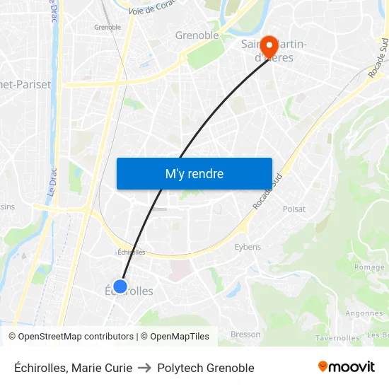 Échirolles, Marie Curie to Polytech Grenoble map