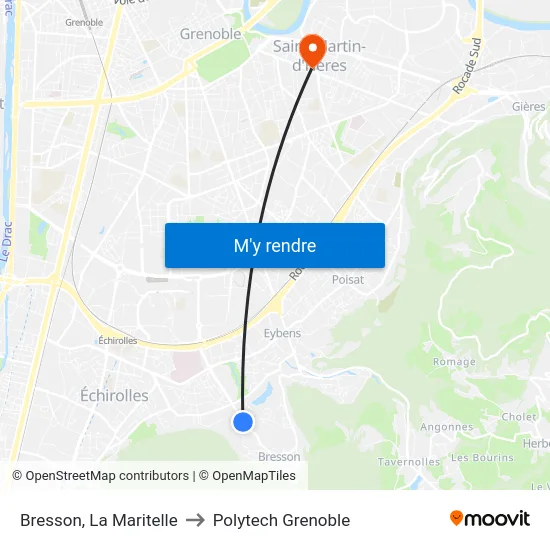 Bresson, La Maritelle to Polytech Grenoble map