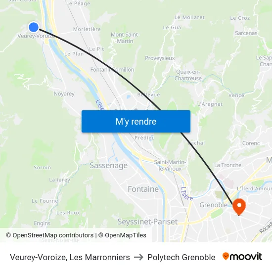 Veurey-Voroize, Les Marronniers to Polytech Grenoble map