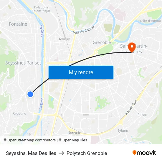 Seyssins, Mas Des Iles to Polytech Grenoble map