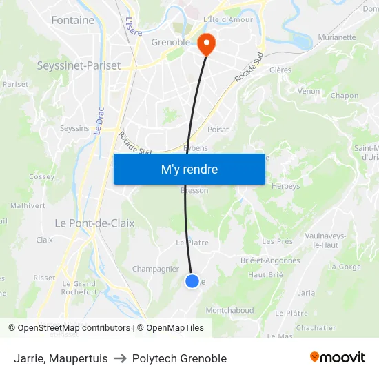 Jarrie, Maupertuis to Polytech Grenoble map