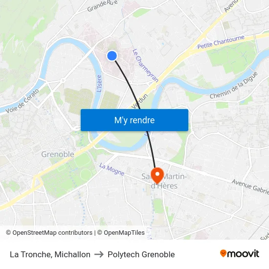 La Tronche, Michallon to Polytech Grenoble map