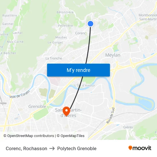 Corenc, Rochasson to Polytech Grenoble map