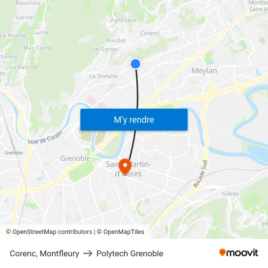 Corenc, Montfleury to Polytech Grenoble map