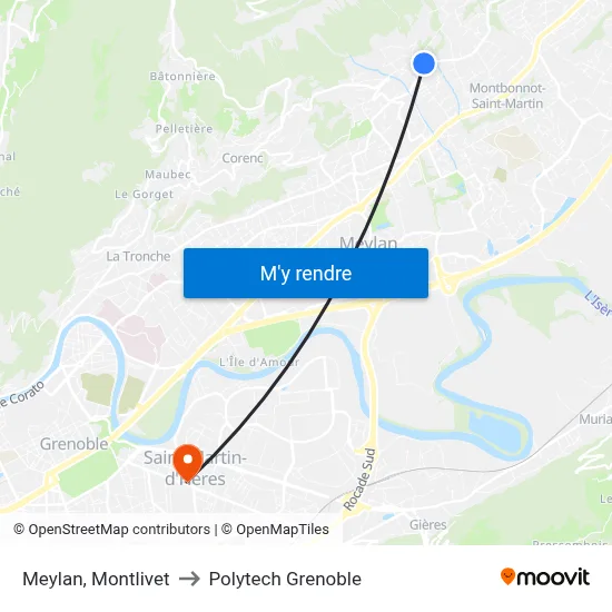 Meylan, Montlivet to Polytech Grenoble map